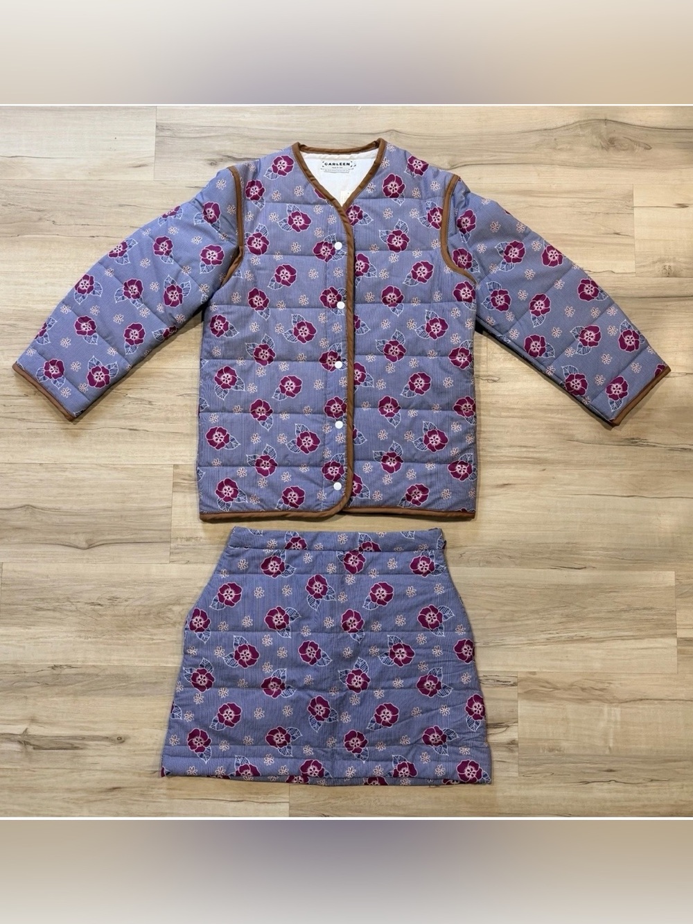 Anthropologie Carleen Light Purple Floral Quilted Jacket & Skirt Set New Size M